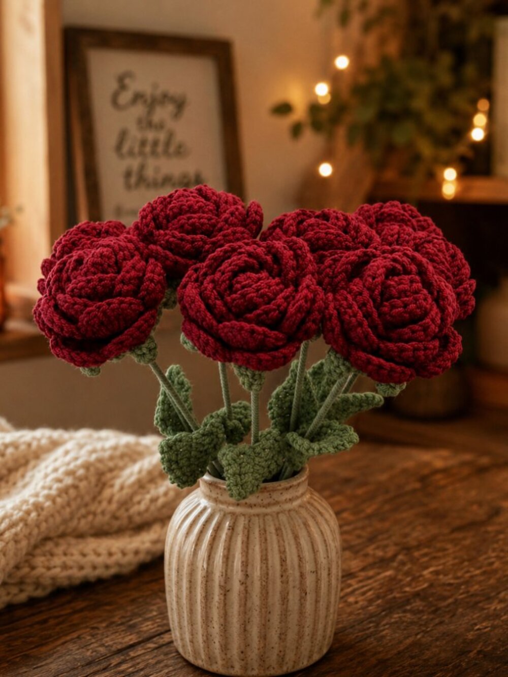 6 Handmade Crochet Roses - Picture 1 of 2